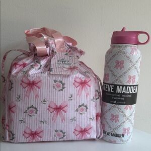 Steve Madden Pink Floral Bow Water Bottle and Bag Set of 3